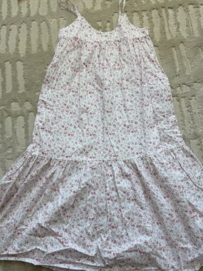 White Floral Tiered Maxi nightgown with Pink Print